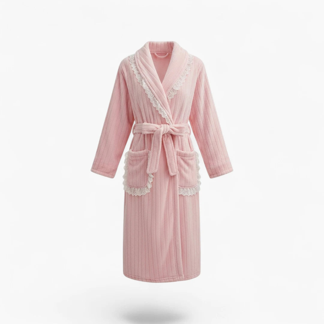 Peignoir Femme Hiver – Polaire Rose à Dentelle