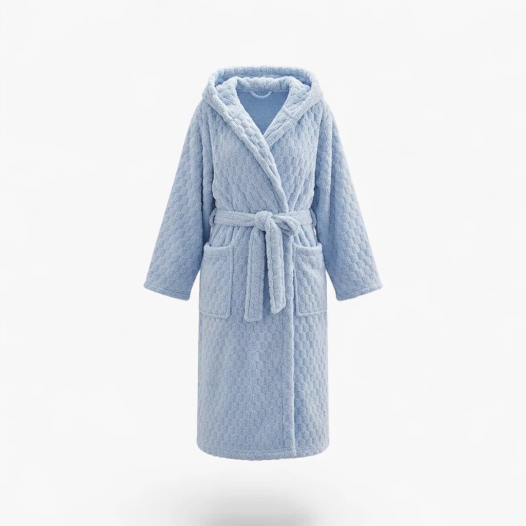 Peignoir Femme Hiver – Polaire à Capuche Bleu Ciel