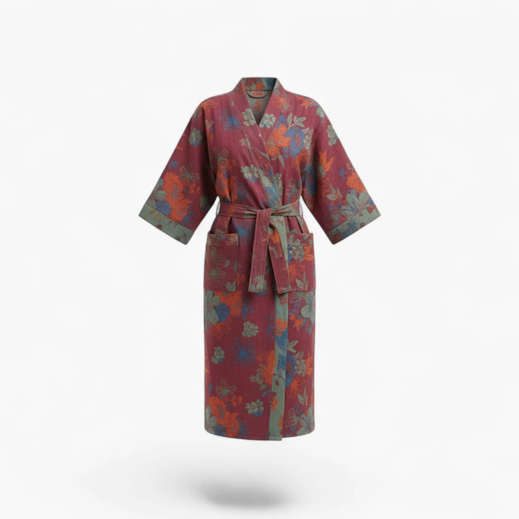 Peignoir Femme Coton – Style Japonais Multicolore à Motifs Floraux