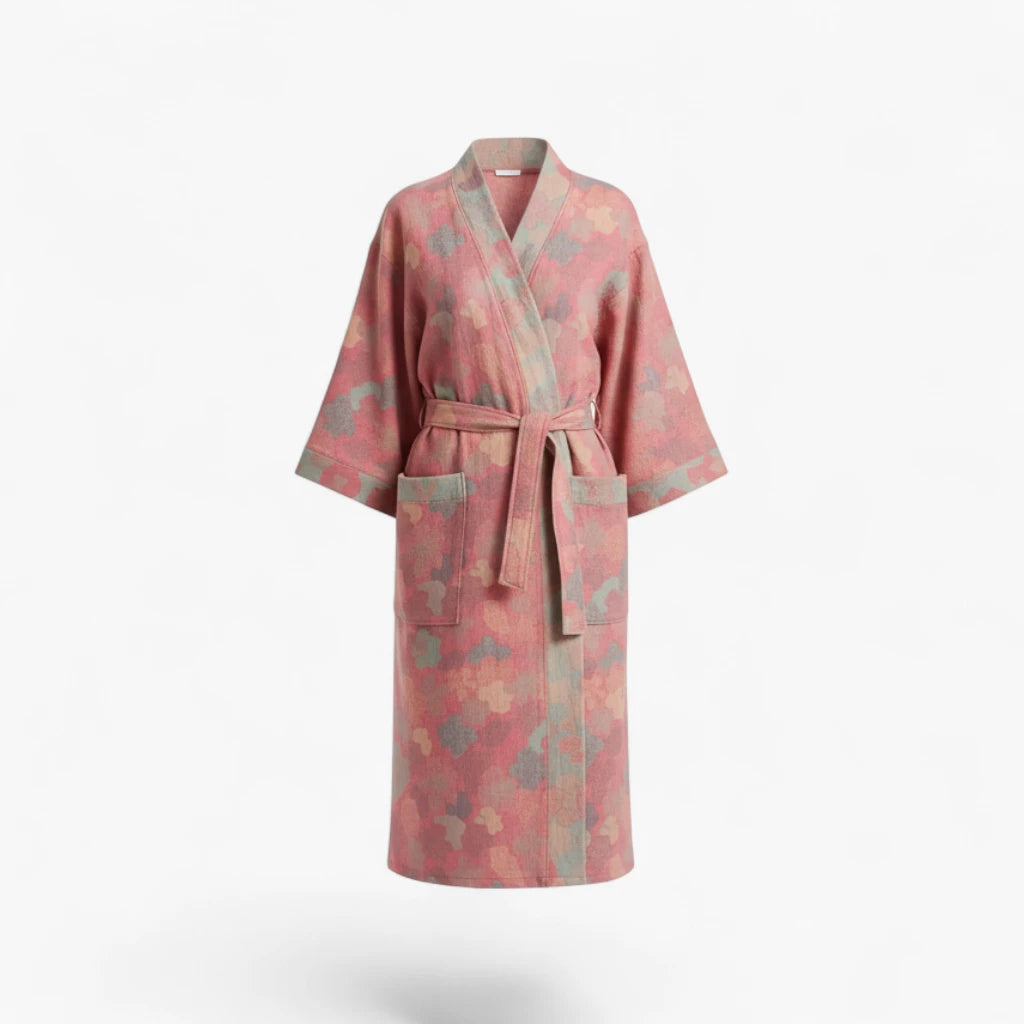 Peignoir Femme Coton – Style Japonais Rose à Motifs Nuageux