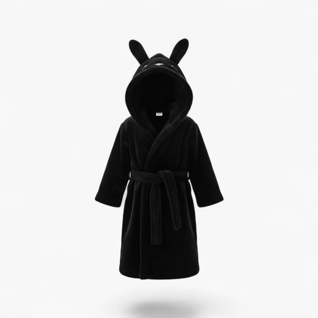 Peignoir Enfant en Polaire – Couleur Noir avec Capuche