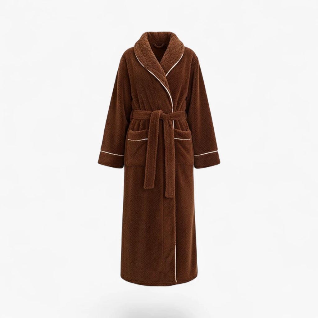 Peignoir Femme Long – Flanelle Marron Épais