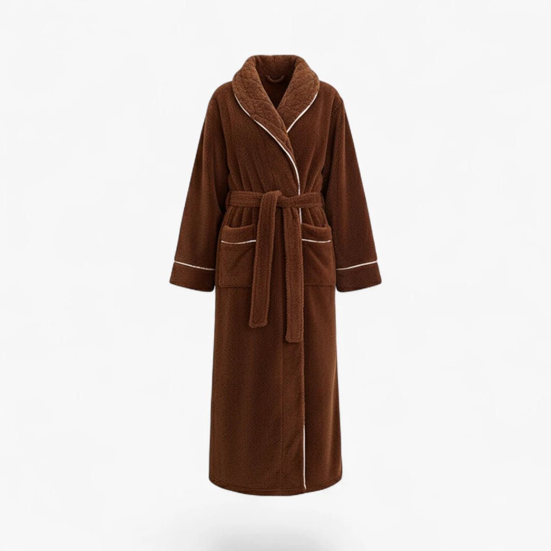 Peignoir Femme Long – Flanelle Marron Épais