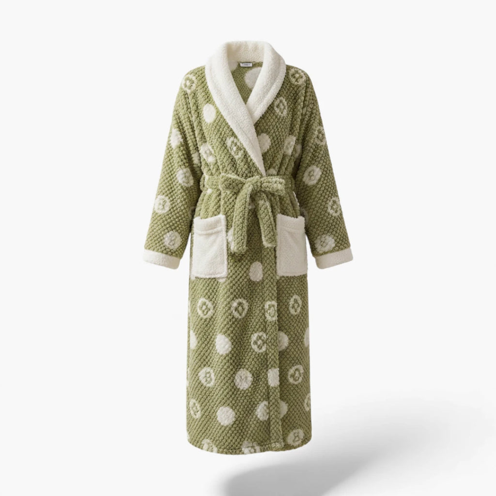Peignoir Femme – Vert à Pois en Polaire
