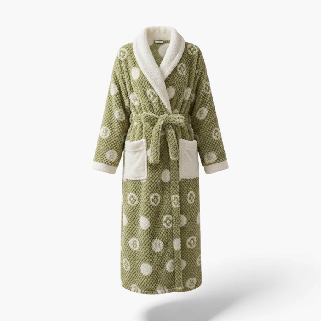 Peignoir Femme – Vert à Pois en Polaire
