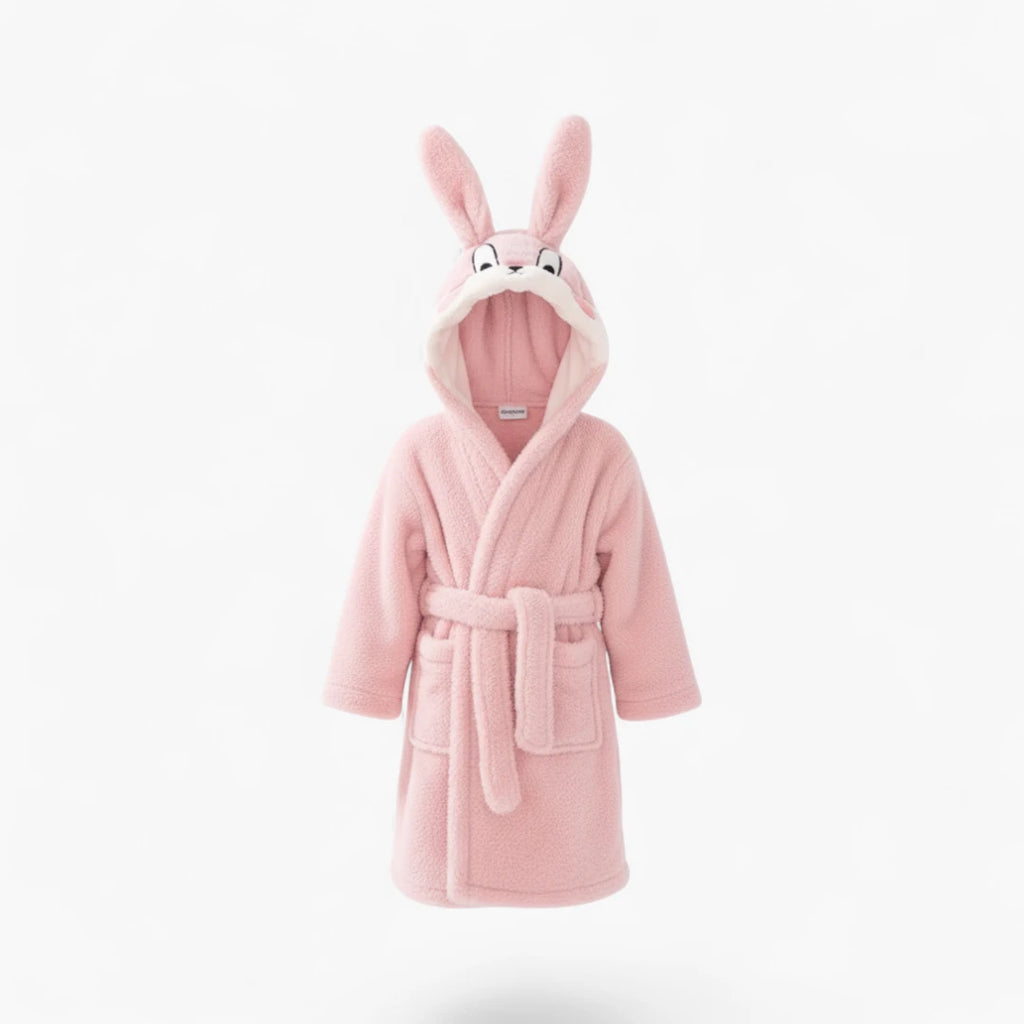 Peignoir Enfant Lapin – En Polaire Hiver Rose à Capuche Oreilles Douces