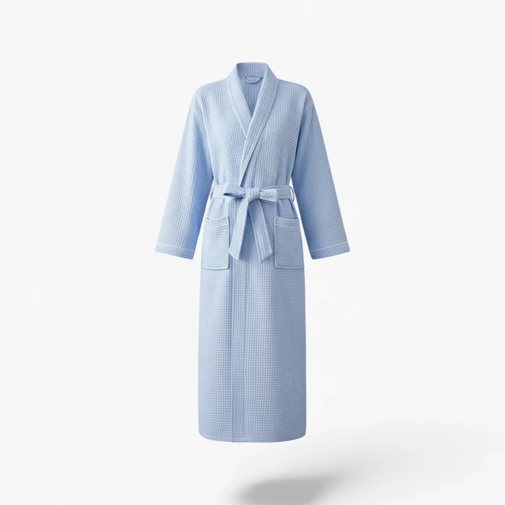 Peignoir Femme Nid d’Abeille - Bleu Long