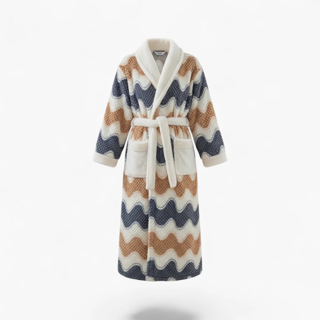 Peignoir Femme Hiver – En Polaire Long à Motifs Ondulés Multicolores