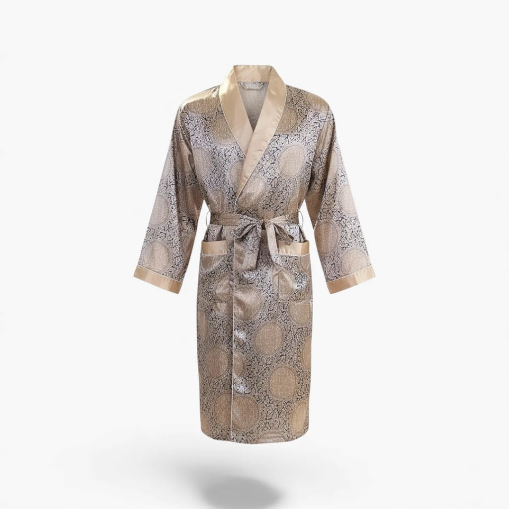 Peignoir Homme en Satin – Couleur Doré à Motifs Asiatiques