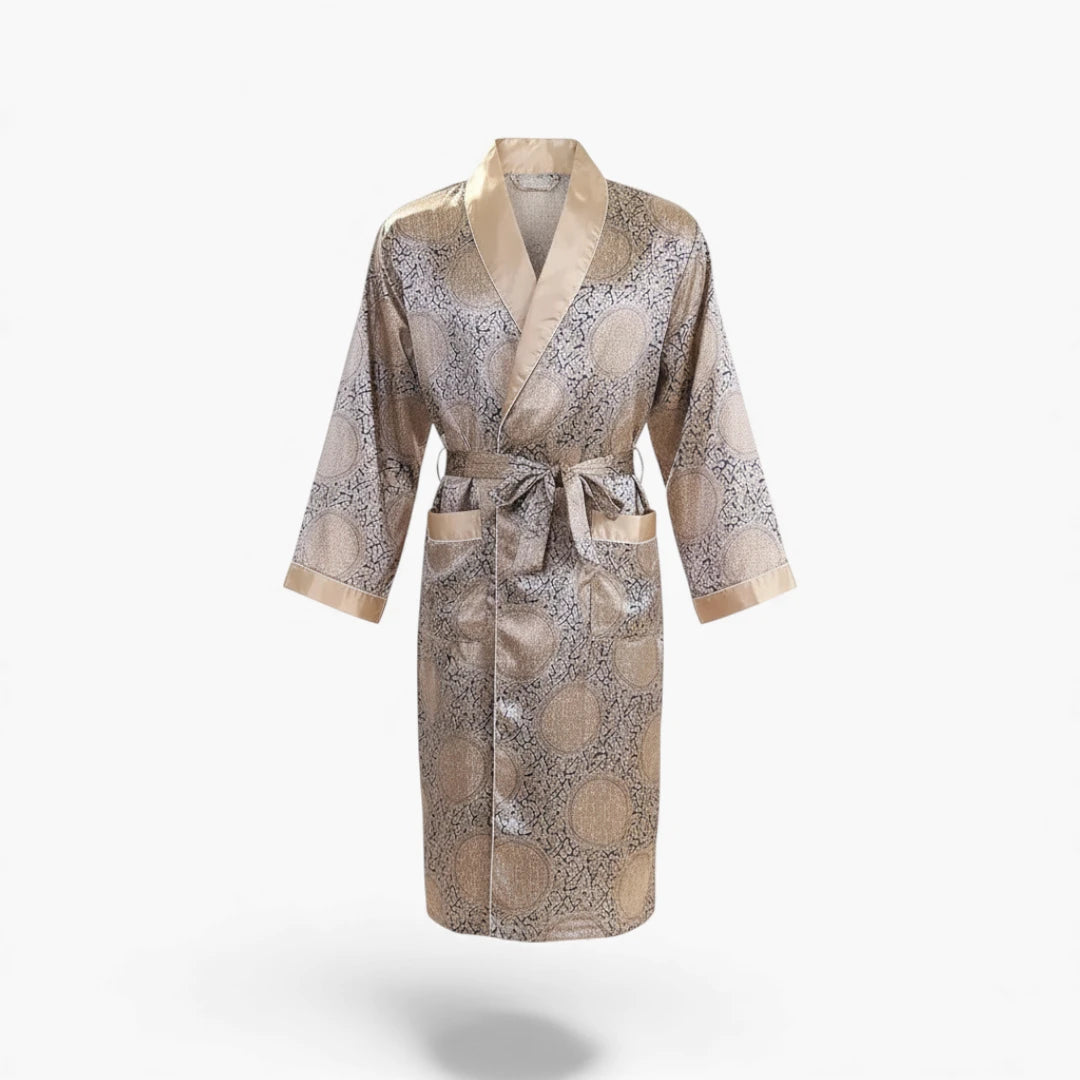 Peignoir Homme en Satin – Couleur Doré à Motifs Asiatiques