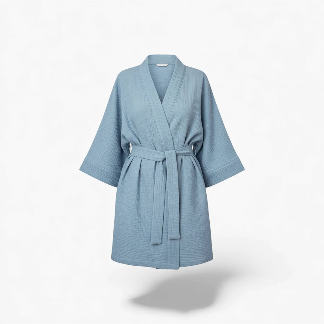 Peignoir Femme – En Coton Bleu Clair Court