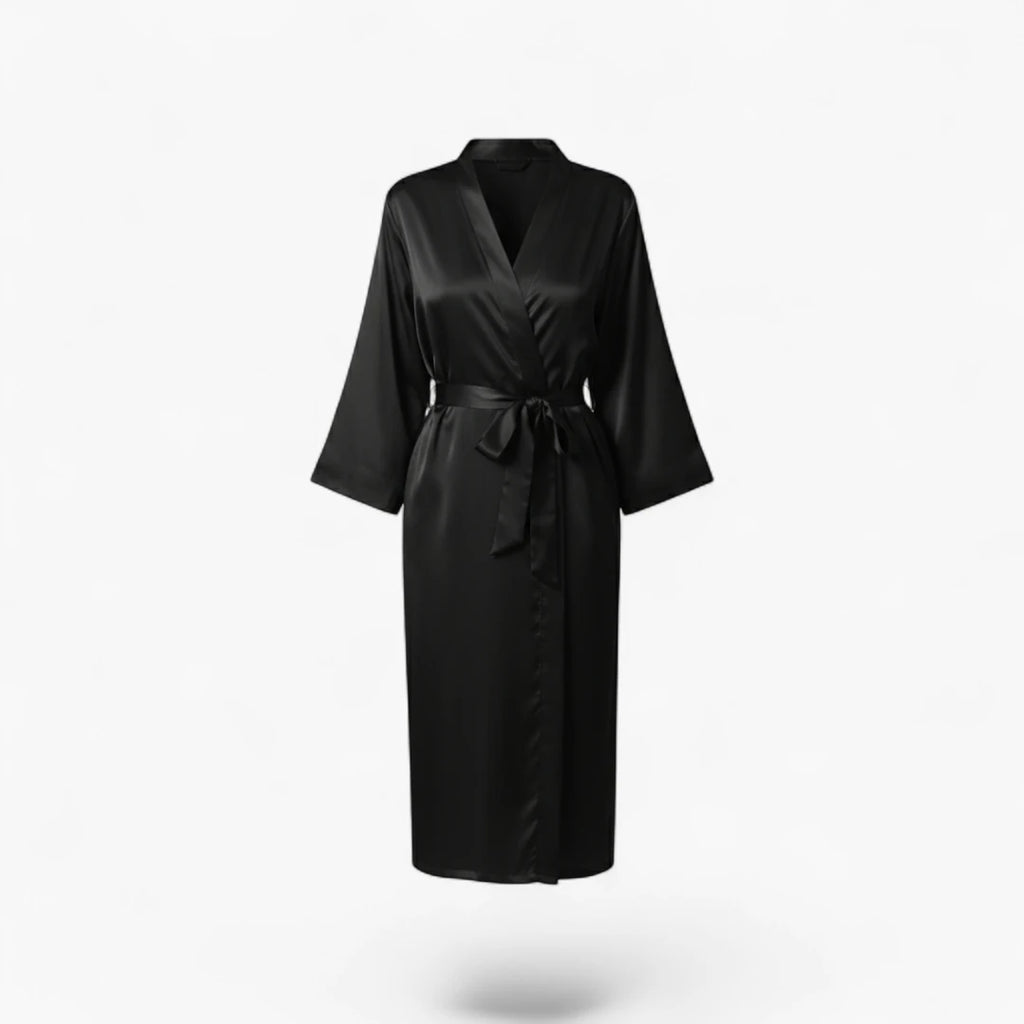 Peignoir Femme Satin – Noir Long Élégant et Léger
