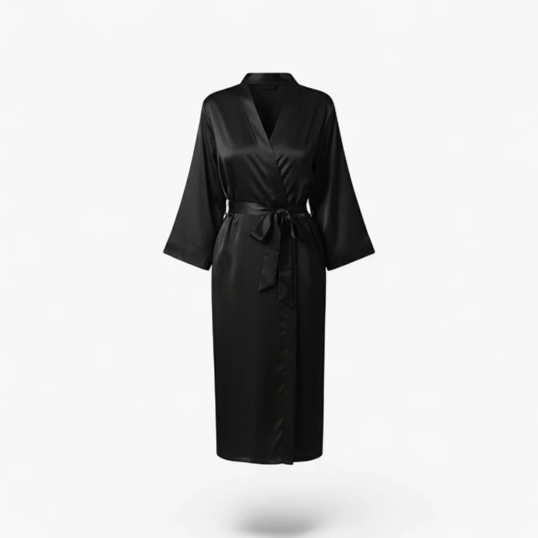 Peignoir Femme Satin – Noir Long Élégant et Léger