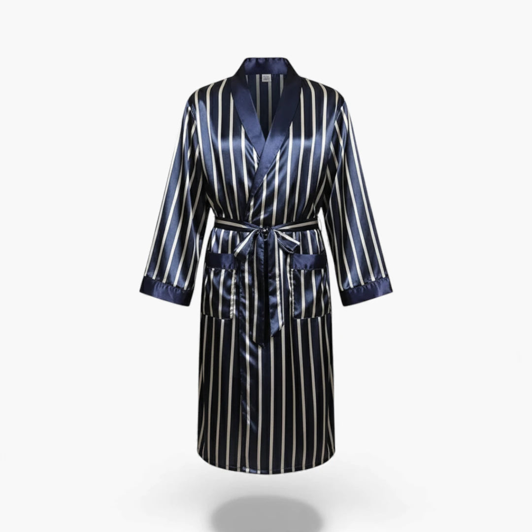Peignoir Homme – En Satin Bleu à Rayures