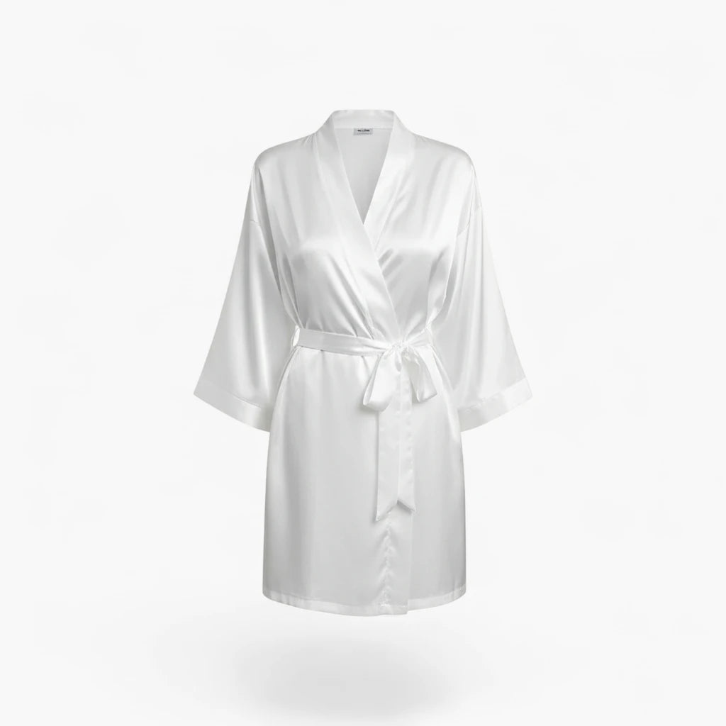 Peignoir Femme Satin – Blanc Style Kimono Minimaliste