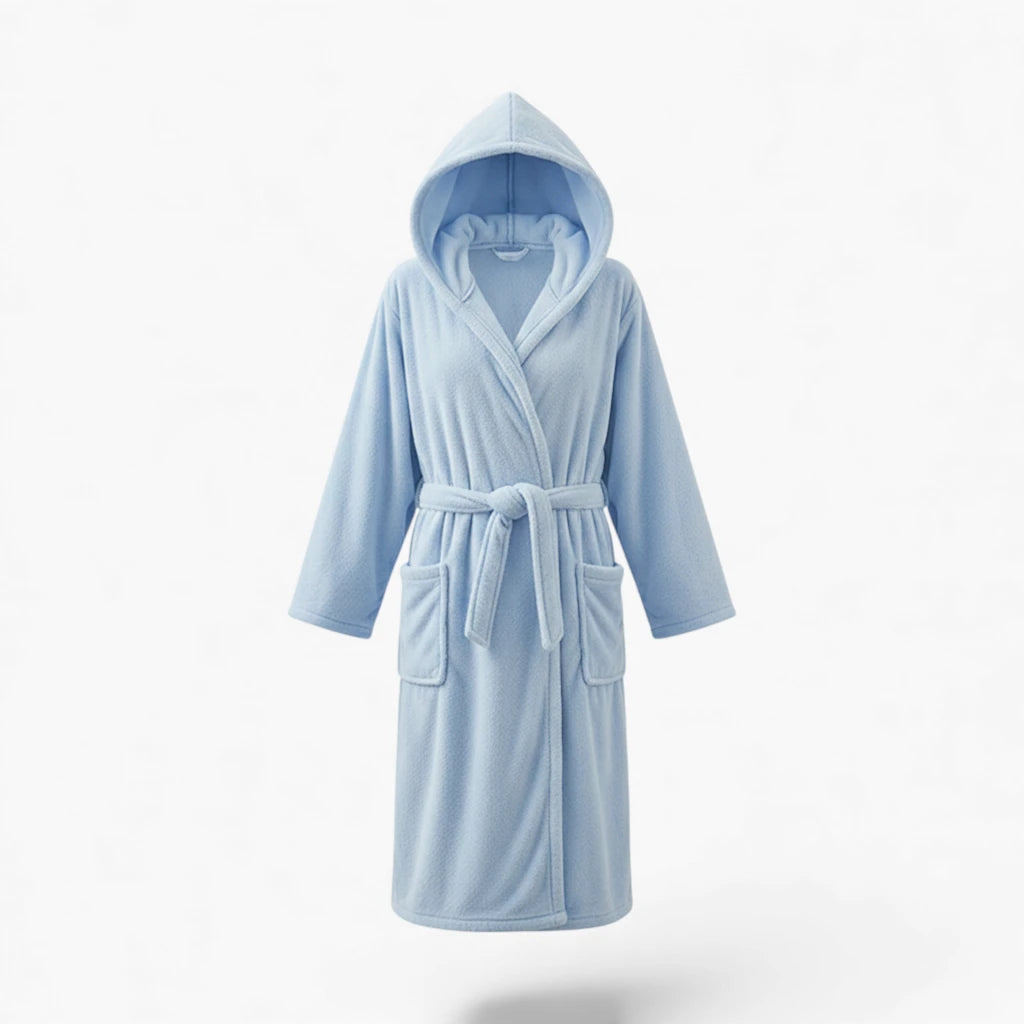 Peignoir Femme – Hiver Bleu à Capuche