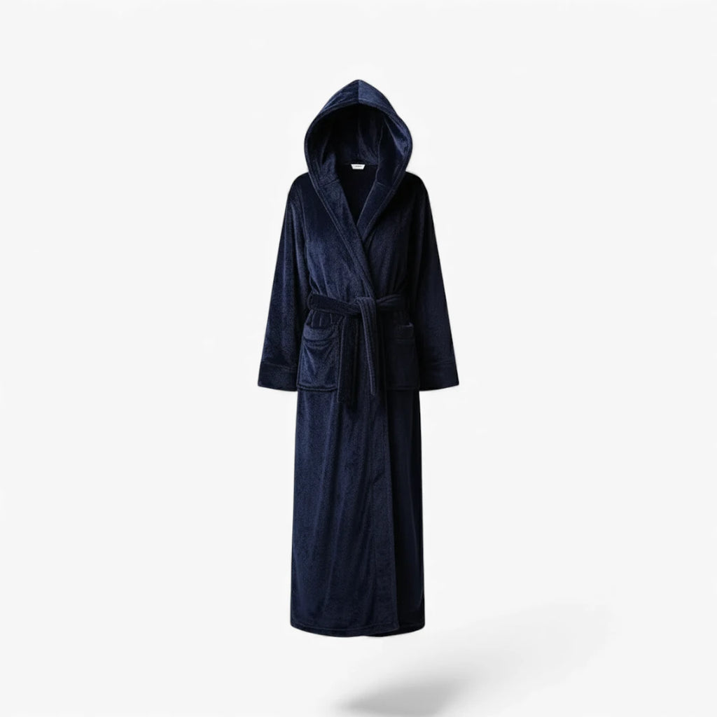 Peignoir Femme – Hiver Bleu Marine à Capuche