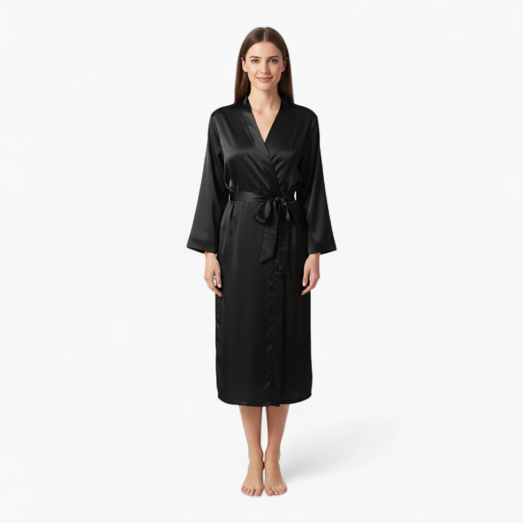 Peignoir Femme Satin – Noir Long Élégant et Léger