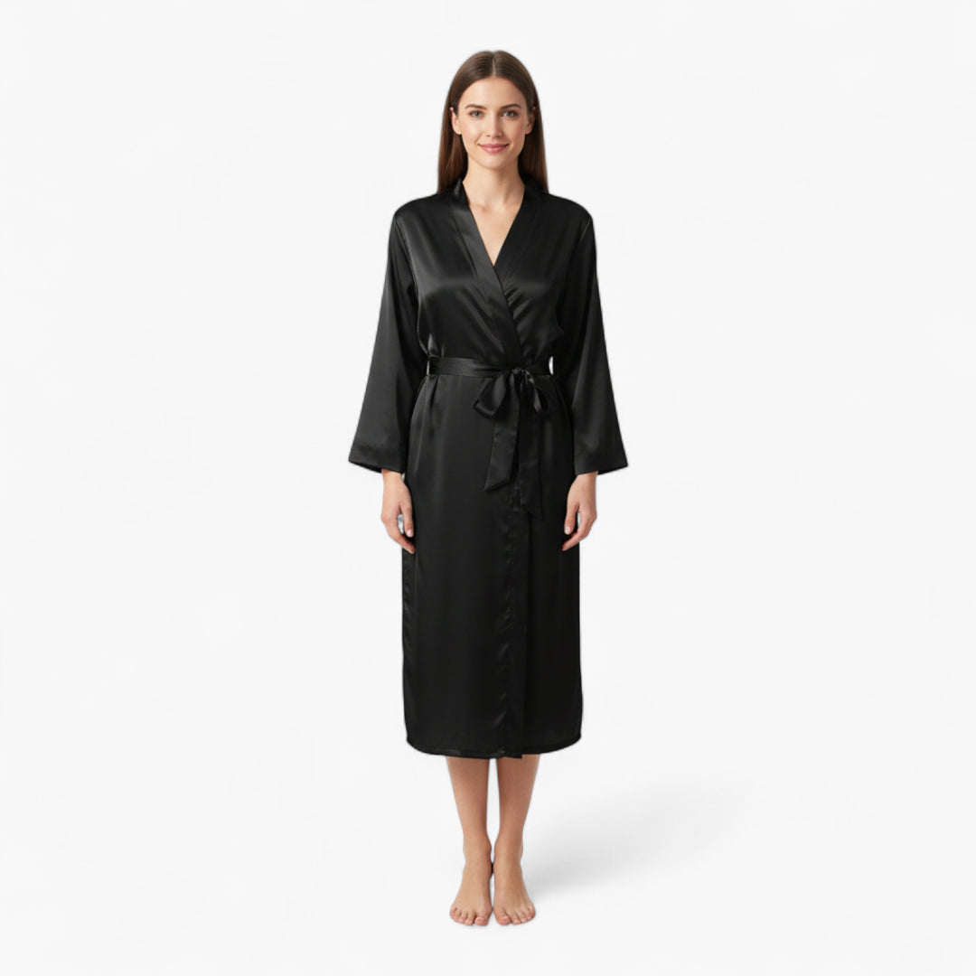 Peignoir Femme Satin – Noir Long Élégant et Léger
