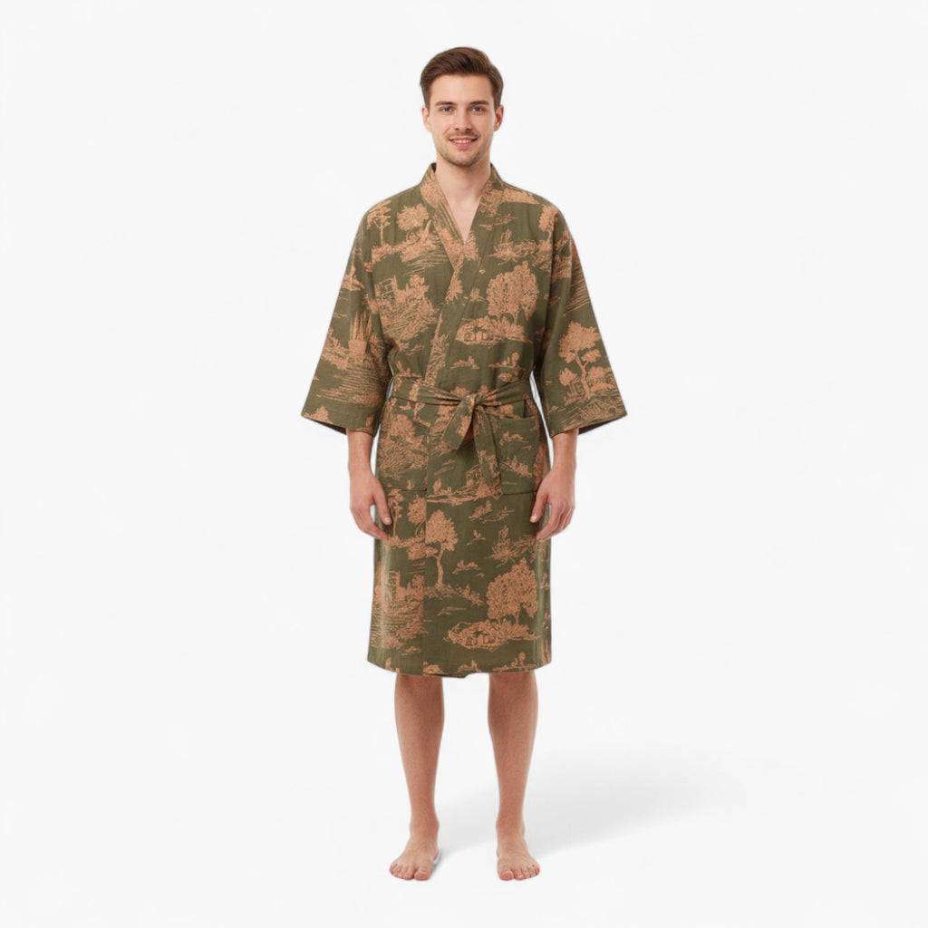 Peignoir kimono vert homme - Ukiyo