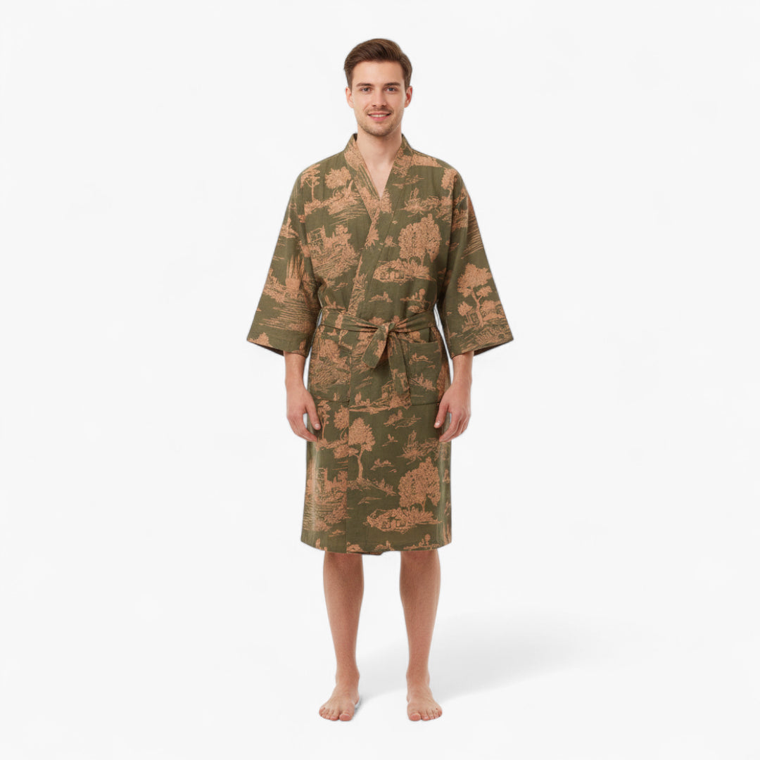 Peignoir kimono vert homme - Ukiyo