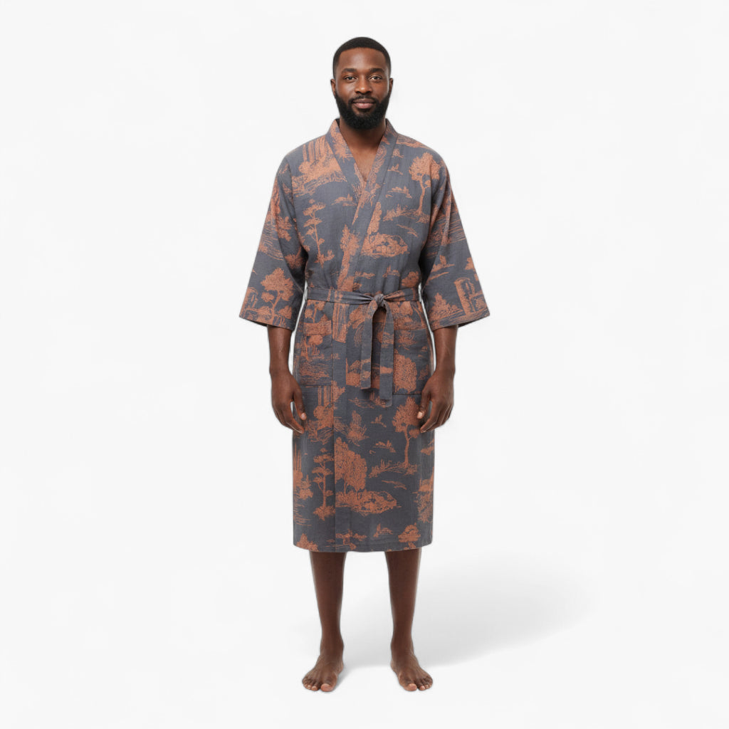 Peignoir kimono bleu homme - Ukiyo