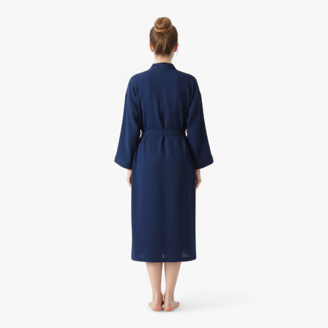 Peignoir Femme Coton – Style Japonais Long Bleu Marine