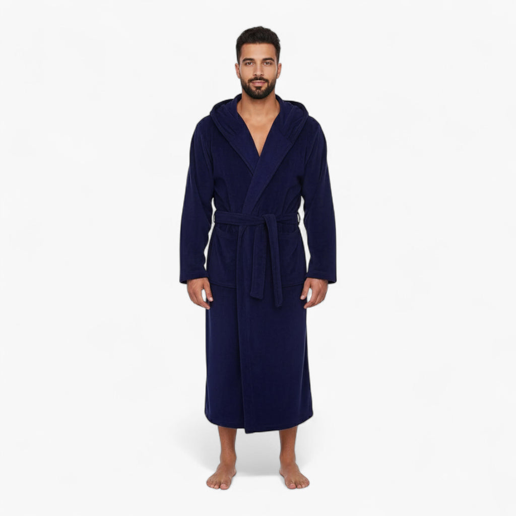 Peignoir Homme à Capuche – Polaire Bleu Marine Long