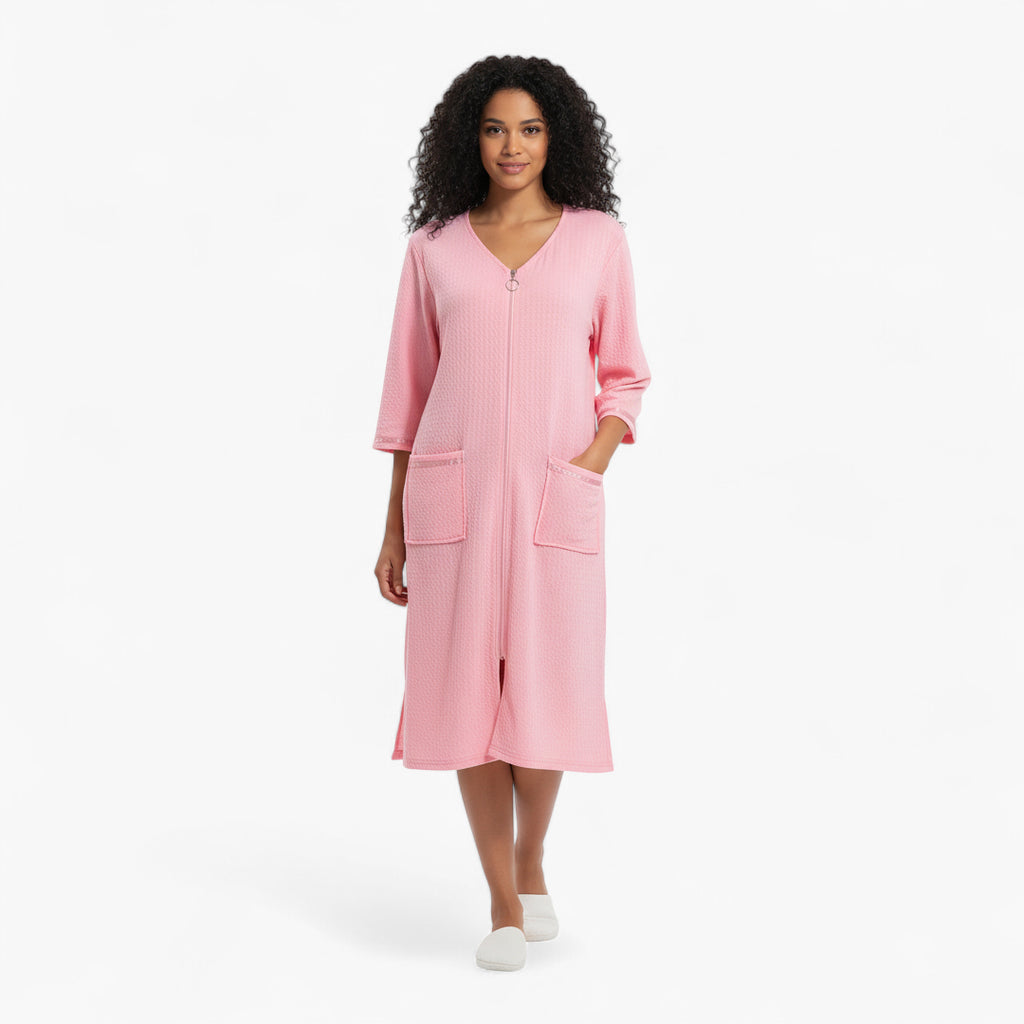 Peignoir Femme Zippé – Rose à Poches