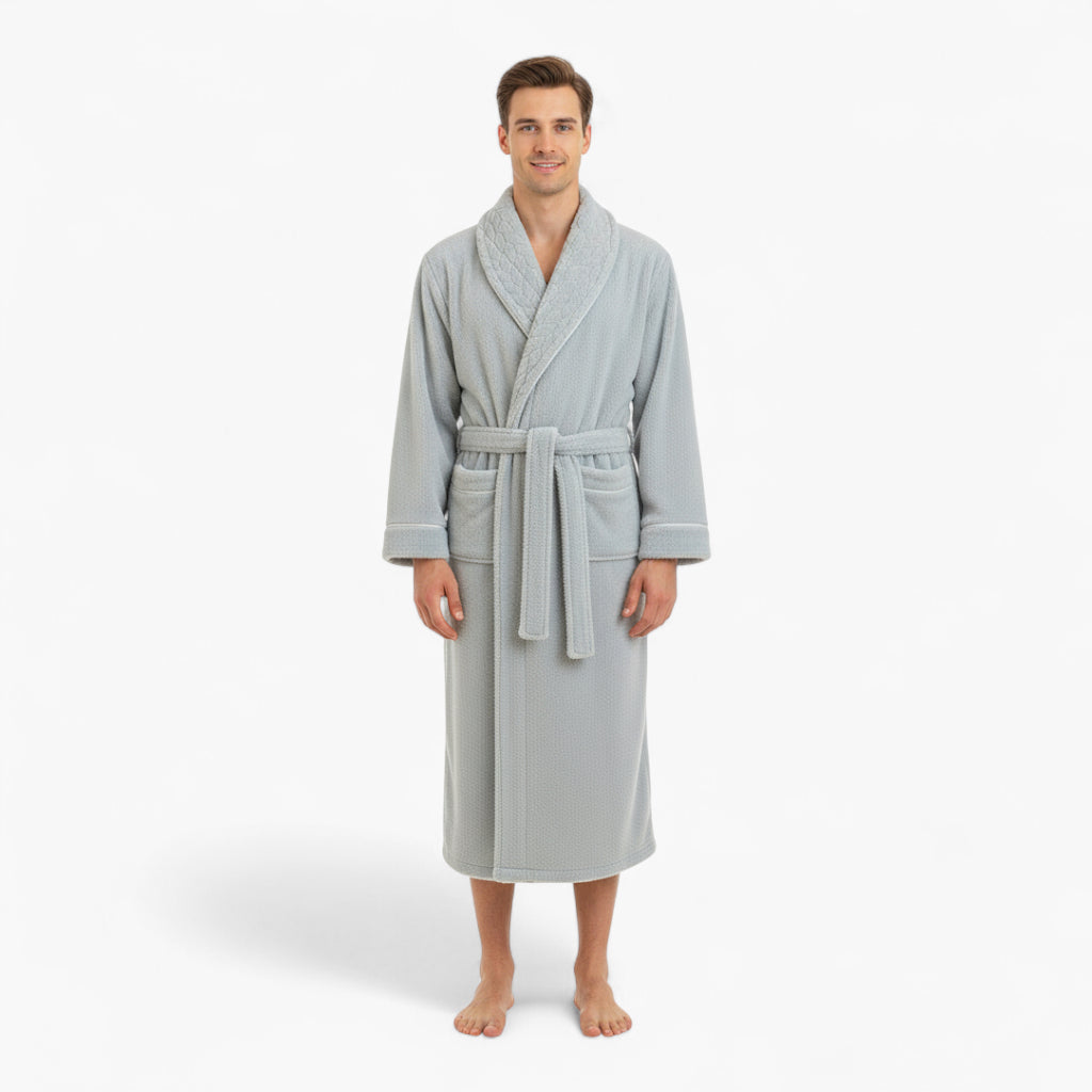 Peignoir Homme Long – Flanelle Grise Épais