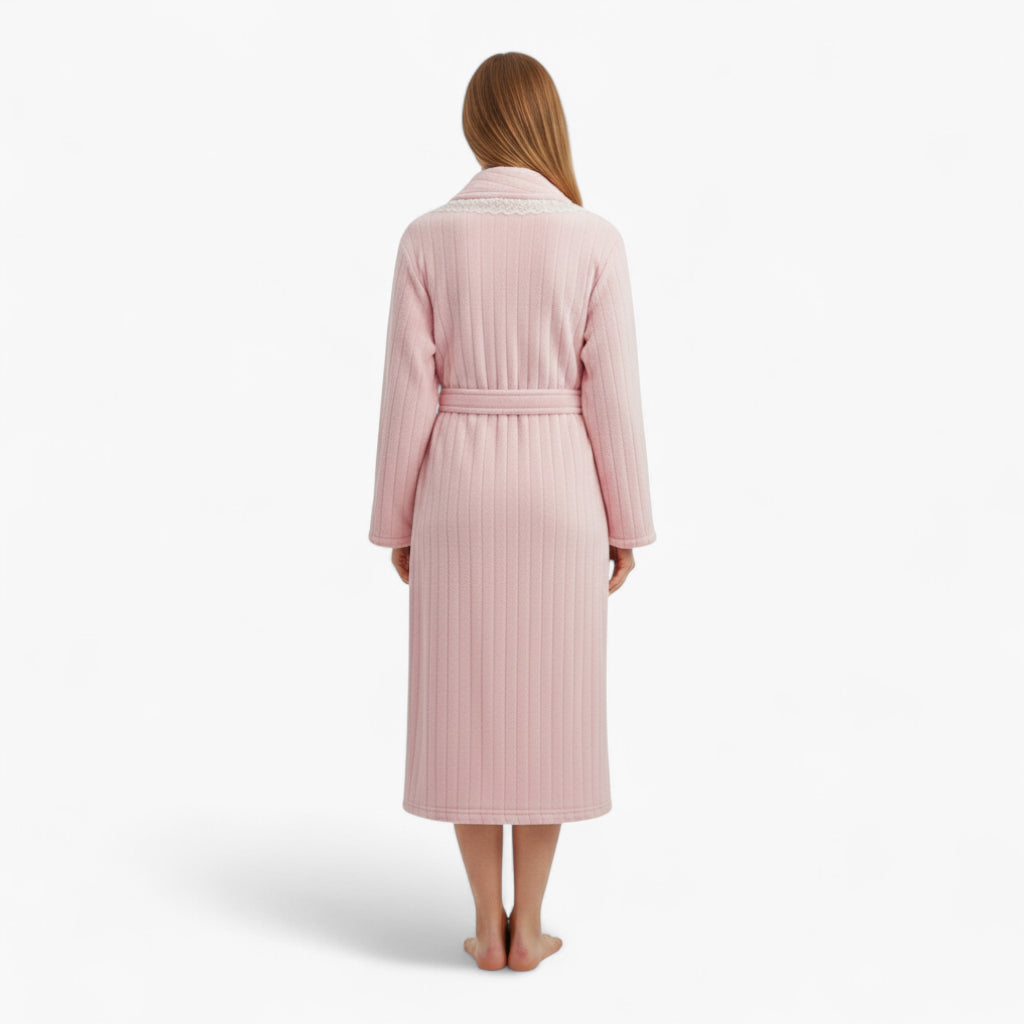 Peignoir Femme Hiver – Polaire Rose à Dentelle