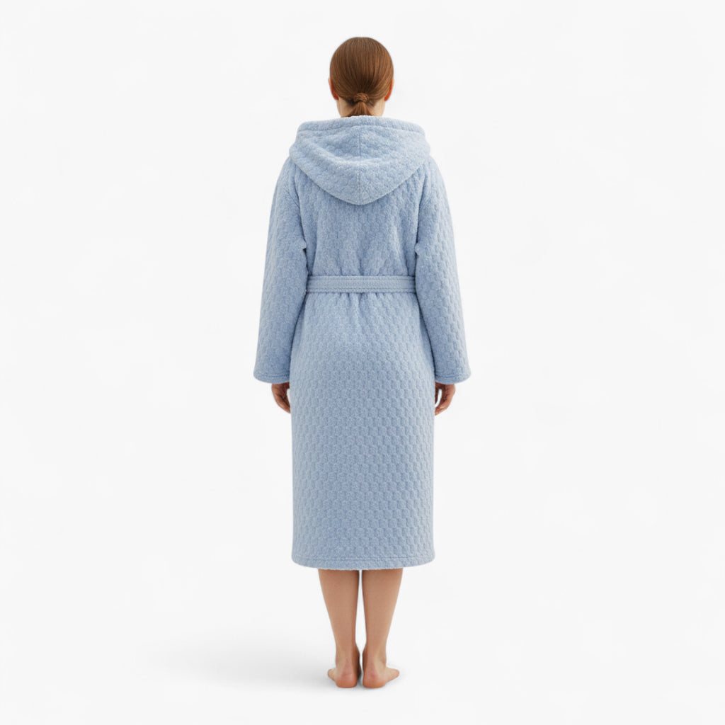 Peignoir Femme Hiver – Polaire à Capuche Bleu Ciel