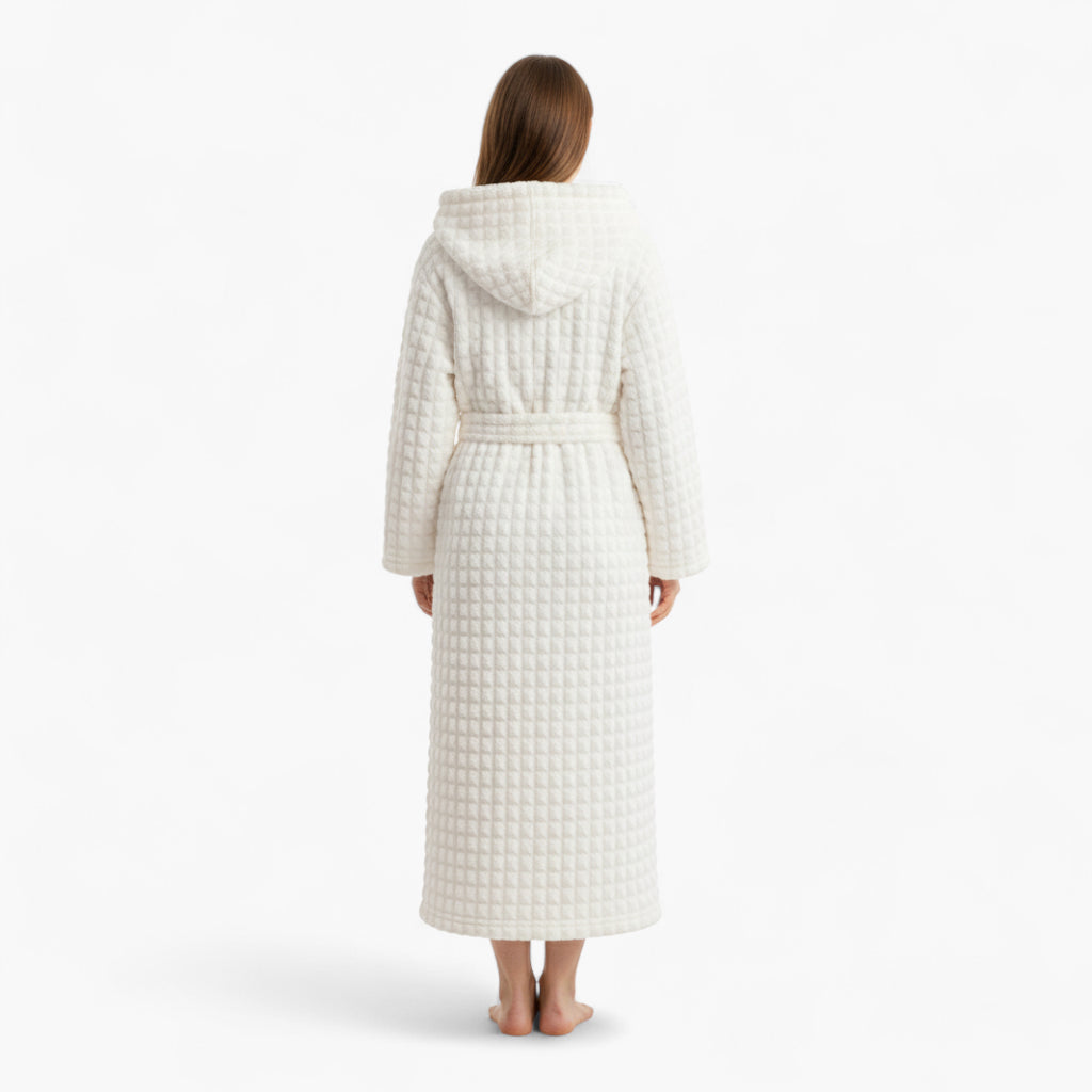 Peignoir Femme Hiver – Polaire Blanche à Capuche et Boutons