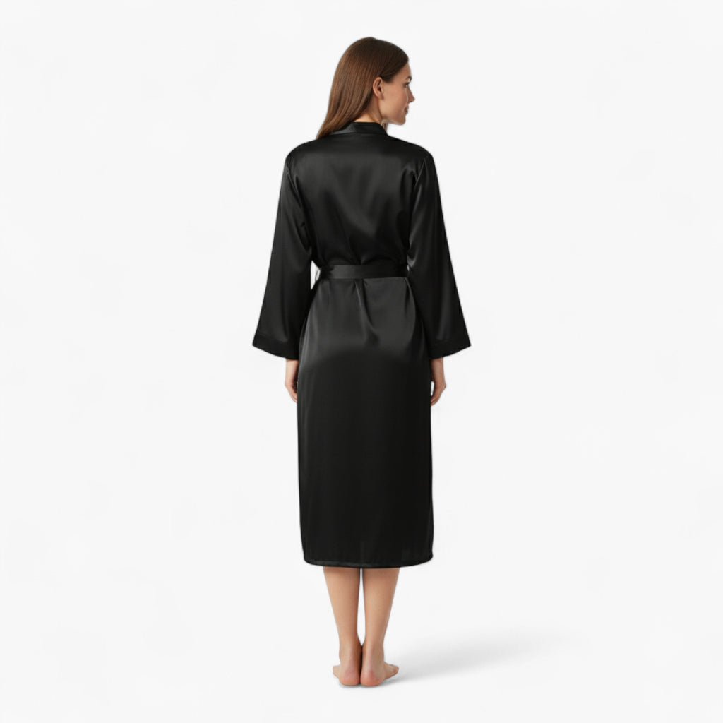 Peignoir Femme Satin – Noir Long Élégant et Léger