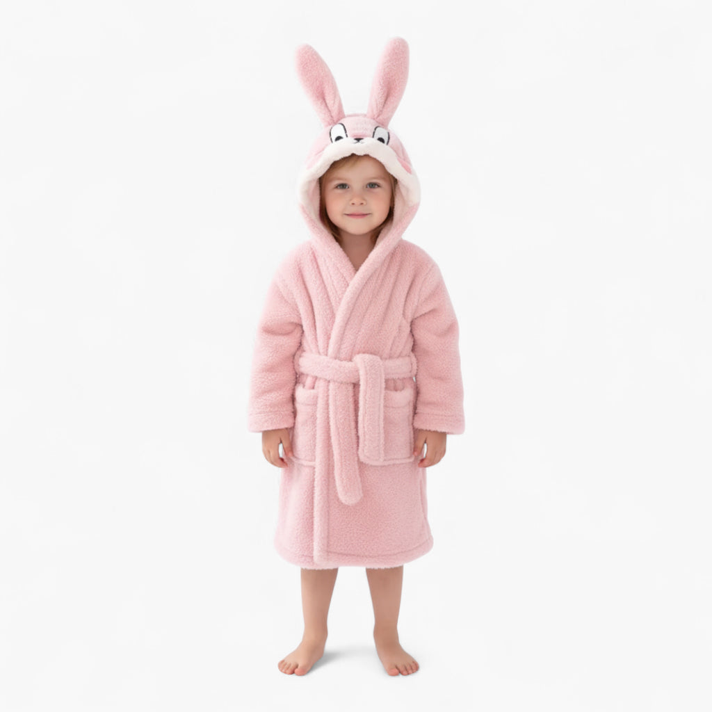 Peignoir Enfant Lapin – En Polaire Hiver Rose à Capuche Oreilles Douces