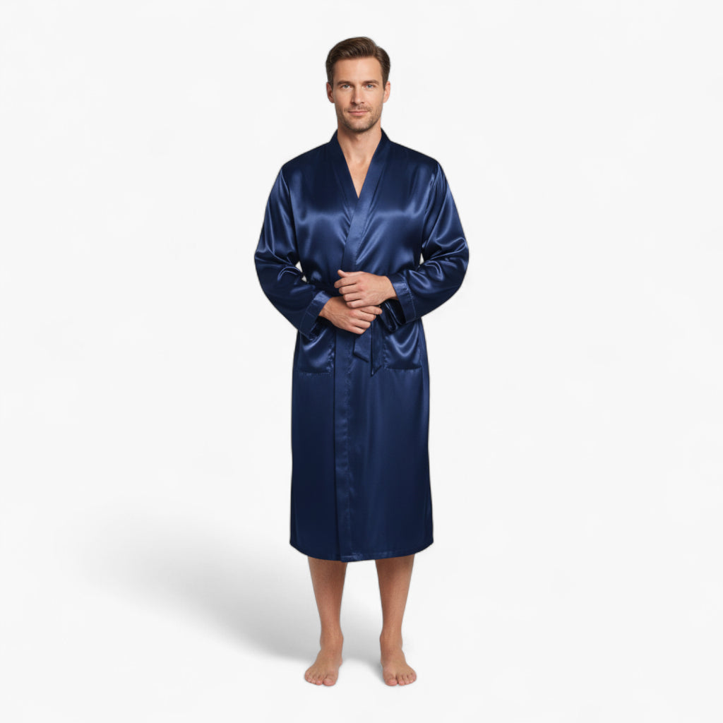 Peignoir Homme en Satin Bleu Marine