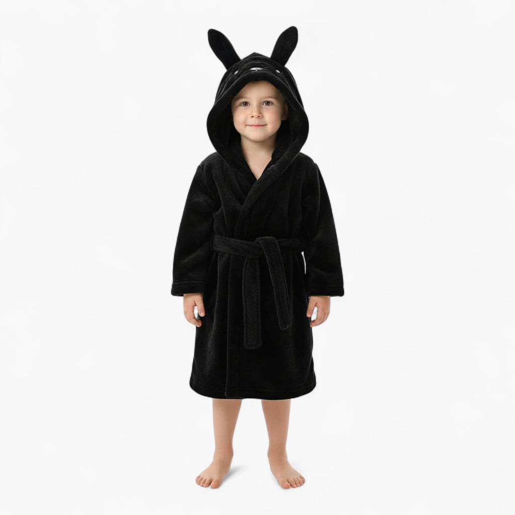 Peignoir Enfant en Polaire – Couleur Noir avec Capuche