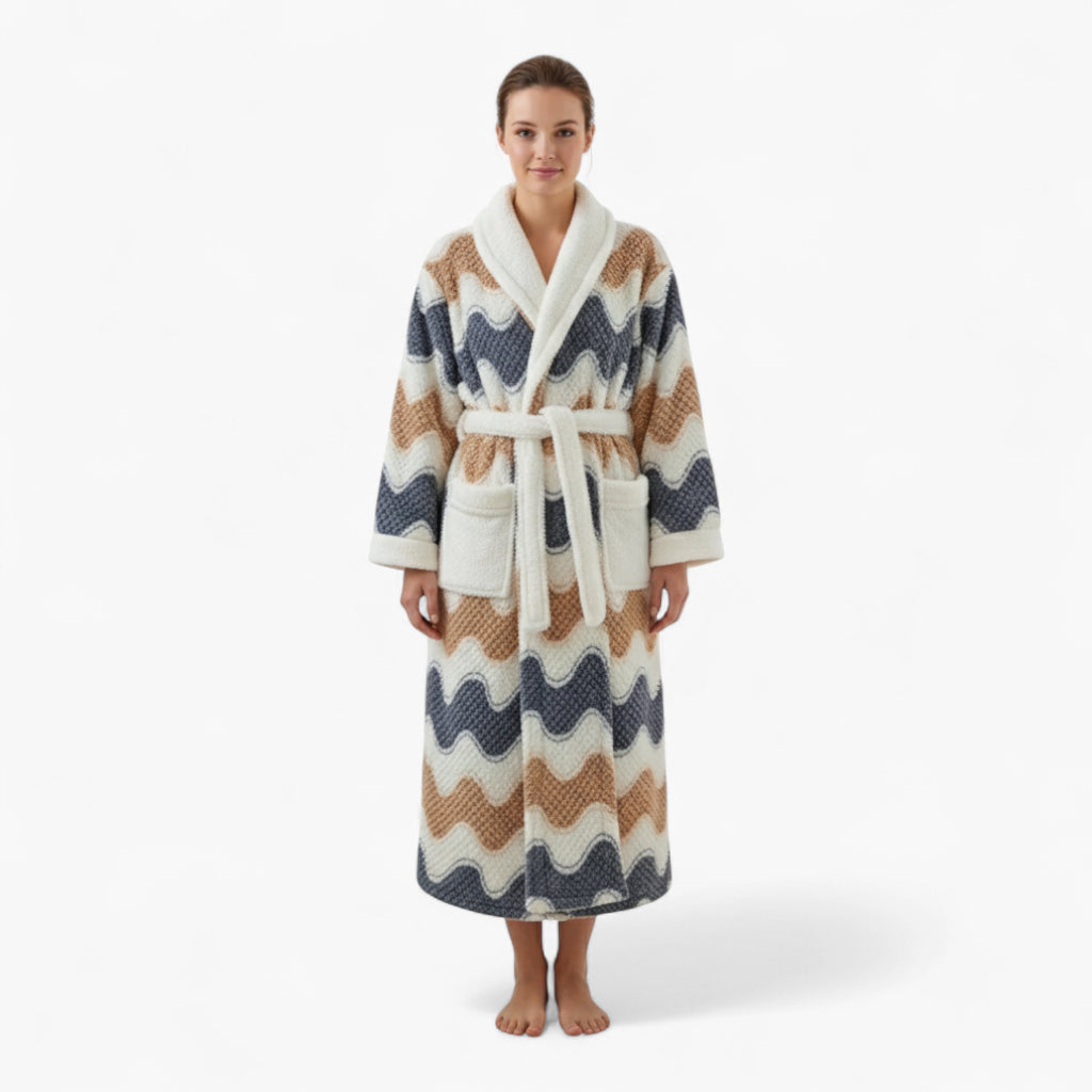 Peignoir Femme Hiver – En Polaire Long à Motifs Ondulés Multicolores