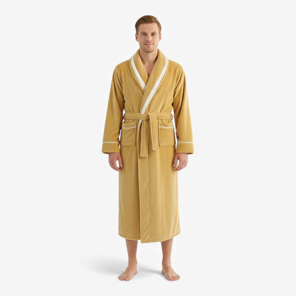 Peignoir Homme Long - Jaune en Flanelle