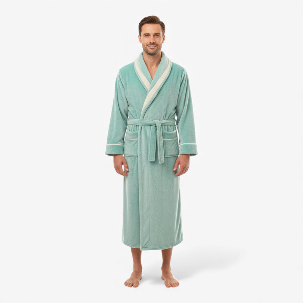 Peignoir Homme Long - Turquoise en Flanelle