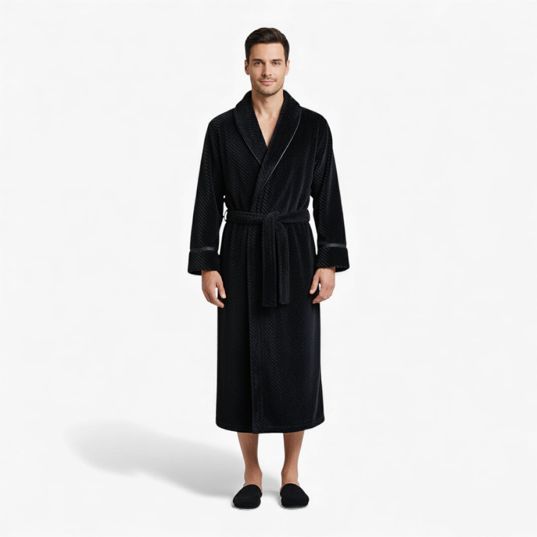 Peignoir Homme – Long Noir en Flanelle