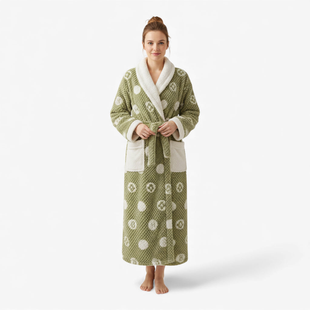 Peignoir Femme – Vert à Pois en Polaire