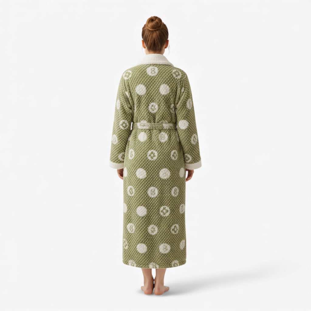 Peignoir Femme – Vert à Pois en Polaire