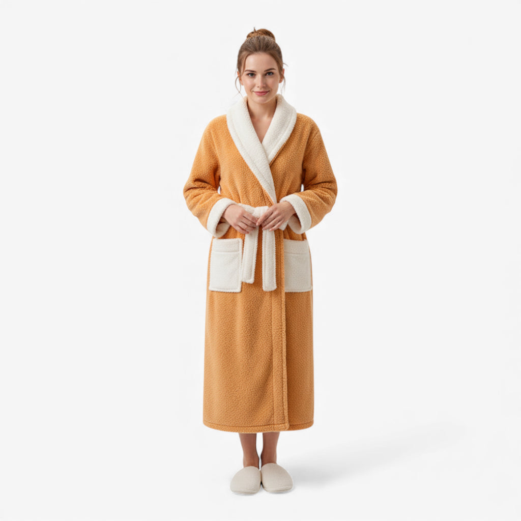 Peignoir Femme – Long Orange en Polaire