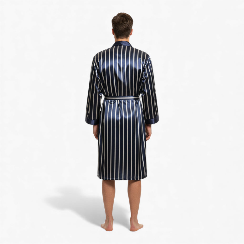 Peignoir Homme – En Satin Bleu à Rayures