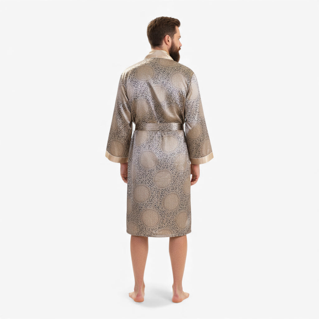 Peignoir Homme en Satin – Couleur Doré à Motifs Asiatiques