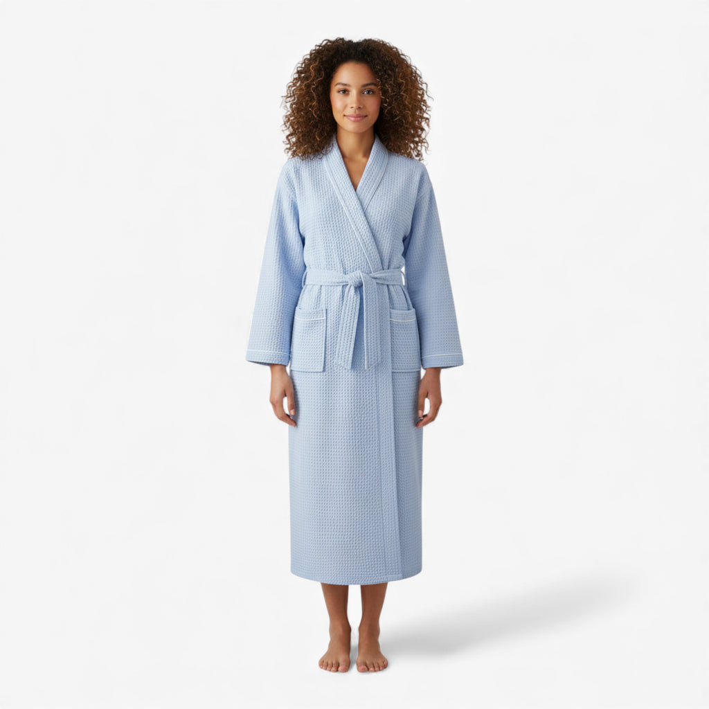 Peignoir Femme Nid d’Abeille - Bleu Long