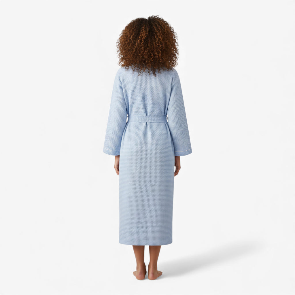 Peignoir Femme Nid d’Abeille - Bleu Long