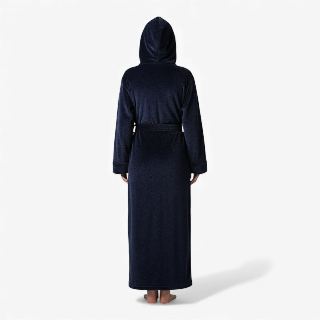 Peignoir Femme – Hiver Bleu Marine à Capuche