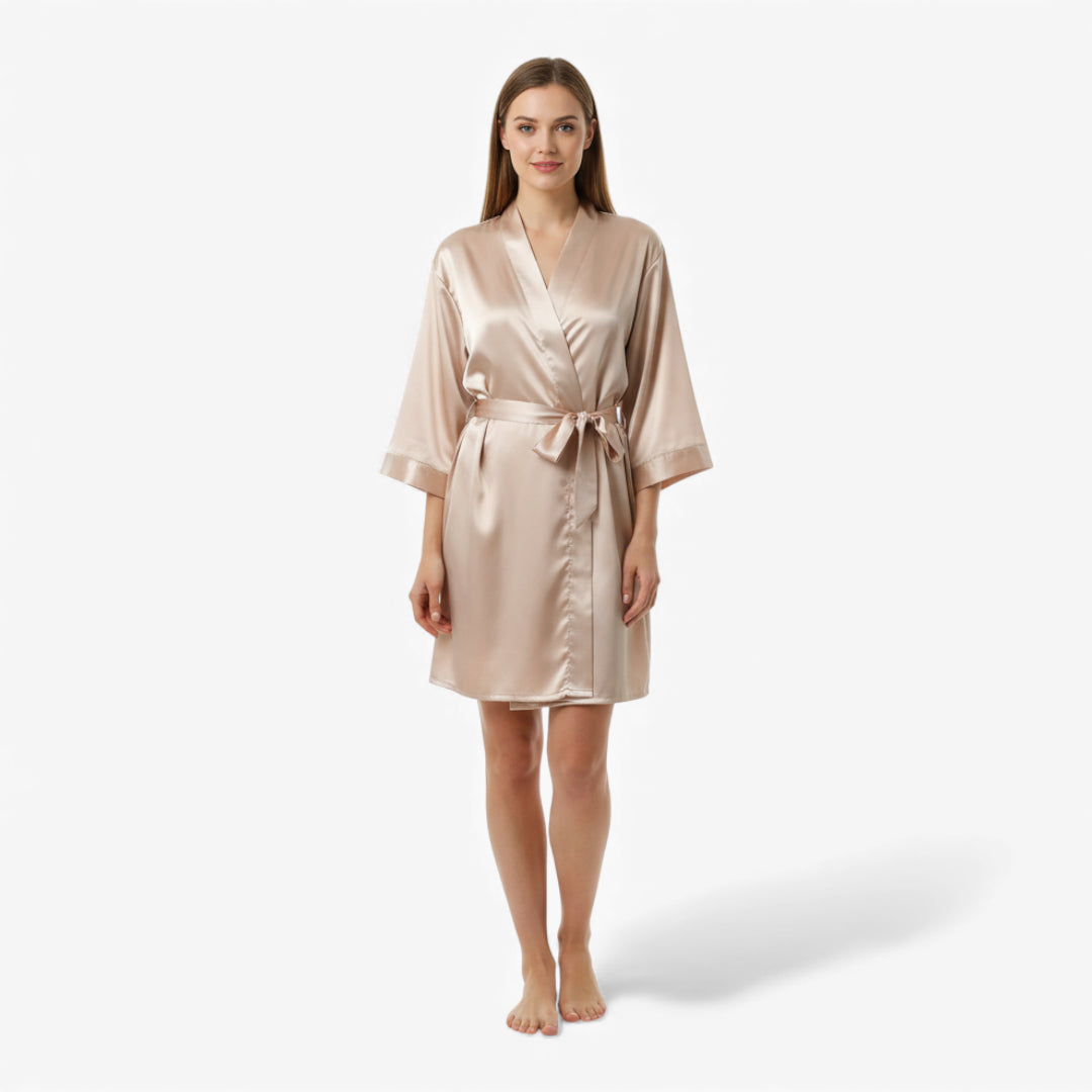 Peignoir Femme – En Satin Court Couleur Champagne